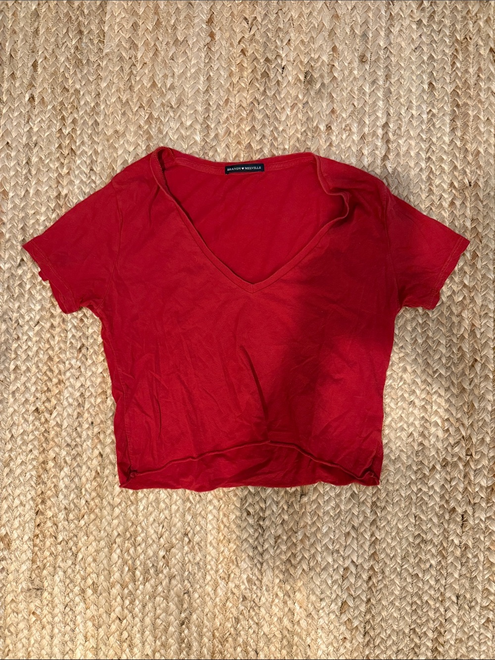 Brandy Melville Red V-Neck Cropped Tee Top